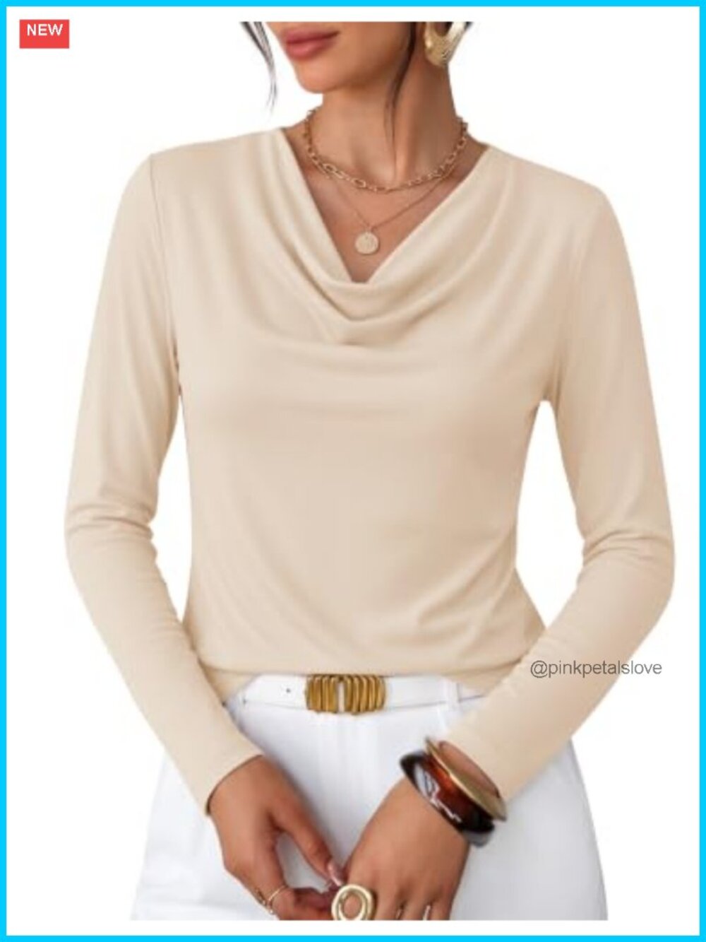 Women's Cowl Neck Slim Fit Knit Business Casual Long Sleeve Blouse